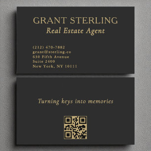 Minimalistische Black Gold QR-code voor makelaars  Visitekaartje