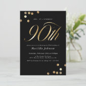 Minimalistische Black Gold Surprise 90ste verjaard Kaart (Staand voorkant)
