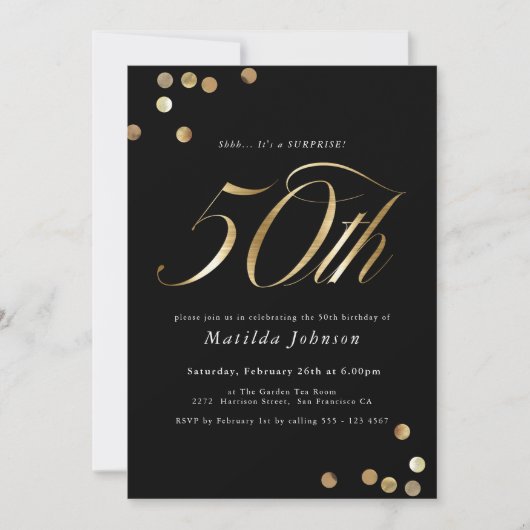 Minimalistische Black Gold Verrassing 50e Verjaard Kaart (Voorkant)