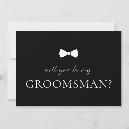 Minimalistische Black Groomsman Proposal Kaart (Voorkant)