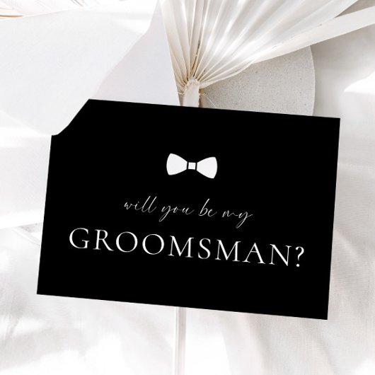 Minimalistische Black Groomsman Proposal Kaart