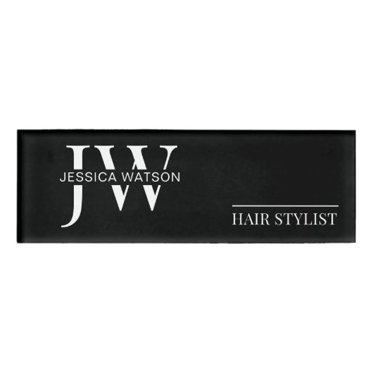 Minimalistische Black Haarstylist Beauty Salon Spa Naambadge (Voorkant)