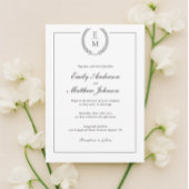 Minimalistische Black Laurel bruiloft uitnodiging