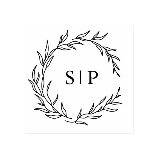 Minimalistische Black Leaf Modern bruiloft Initial Rubberstempel (Afrduk)