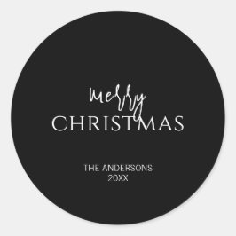 Minimalistische Black Merry Kerstvakantie Ronde Sticker