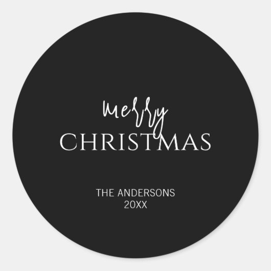 Minimalistische Black Merry Kerstvakantie Ronde Sticker (Voorkant)