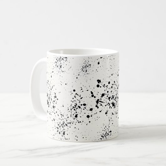 Minimalistische Black Paint Splatter Coffee Mok (Voorkant links)