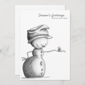 Minimalistische Black Pencil Snowman Bird Kerstmis Feestdagenkaart (Voorkant / Achterkant)