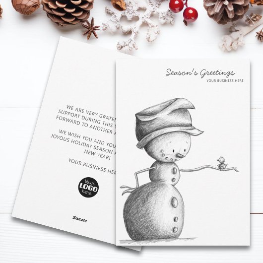 Minimalistische Black Pencil Snowman Business Kers Feestdagenkaart