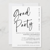 Minimalistische Black Script Graduation Party Kaart (Voorkant)