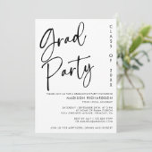 Minimalistische Black Script Graduation Party Kaart (Staand voorkant)