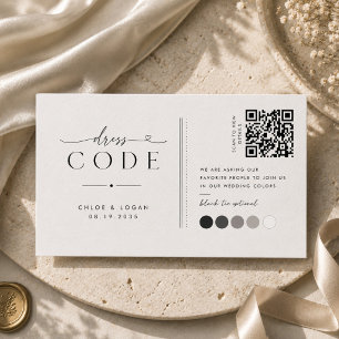 Minimalistische Black Tie Trouwkleurengids QR Informatiekaartje