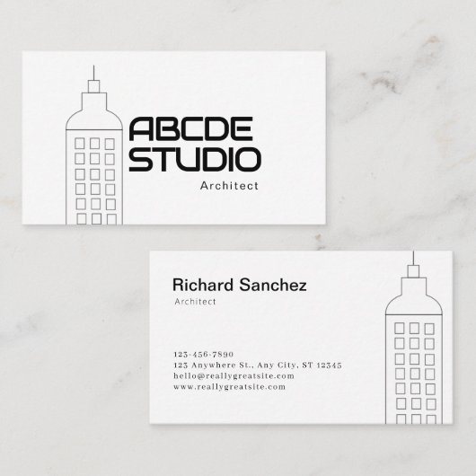 Minimalistische Black & White Architect Studio Com Visitekaartje (Voorkant / Achterkant)