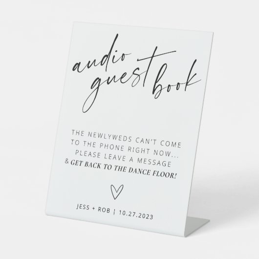 Minimalistische Black & White Audio Gastenboek tek Reclamebord Met Voetstuk (Voorkant)