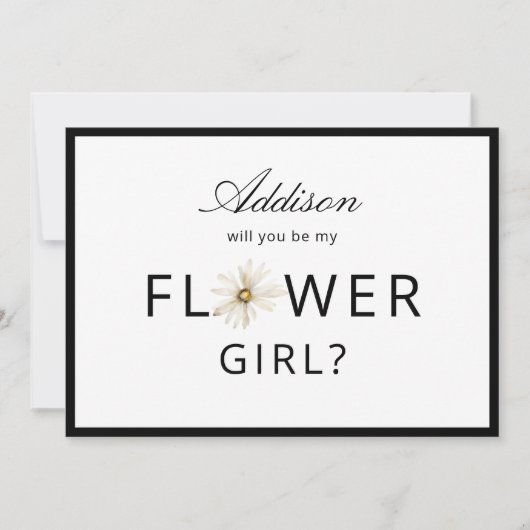 Minimalistische Black White Bloemenmeisje Proposal Kaart (Voorkant)