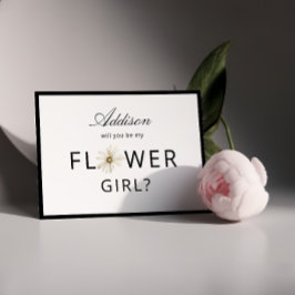 Minimalistische Black White Bloemenmeisje Proposal Kaart