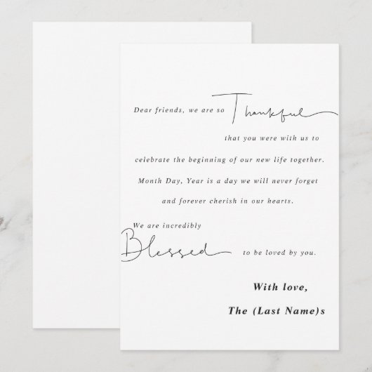 Minimalistische Black & White bruiloft bedankpas Bedankkaart (Voorkant / Achterkant)