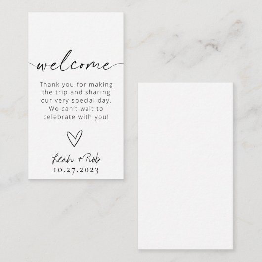 Minimalistische Black & White bruiloft welkomsttas Informatiekaartje (Voorkant / Achterkant)