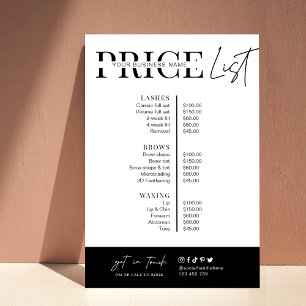 Minimalistische Black & White Business prijslijst Poster