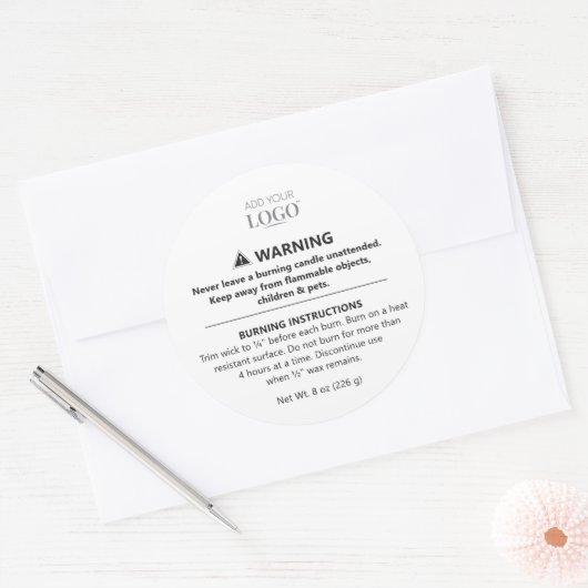 Minimalistische Black & White Candle Waarschuwing Ronde Sticker (Envelop)