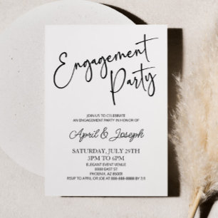 Minimalistische Black White Engagement Party Kaart