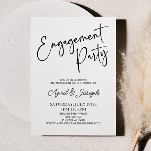 Minimalistische Black White Engagement Party Kaart