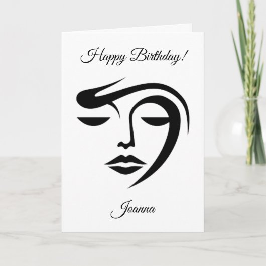 Minimalistische Black & White Face-Happy Birthday  Feestdagen Kaart (Voorkant)
