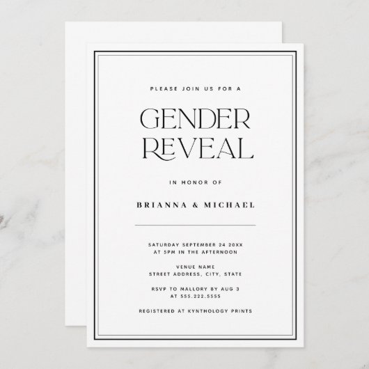 Minimalistische Black & White Gender Reveal Kaart (Voorkant / Achterkant)