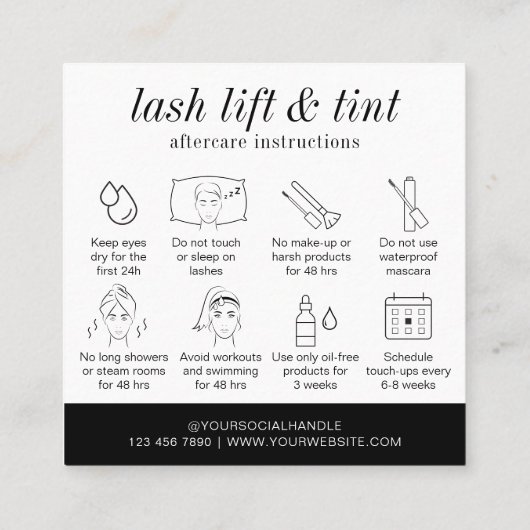 Minimalistische Black White Lash Lift & Tint After Vierkante Visitekaartje (Achterkant)