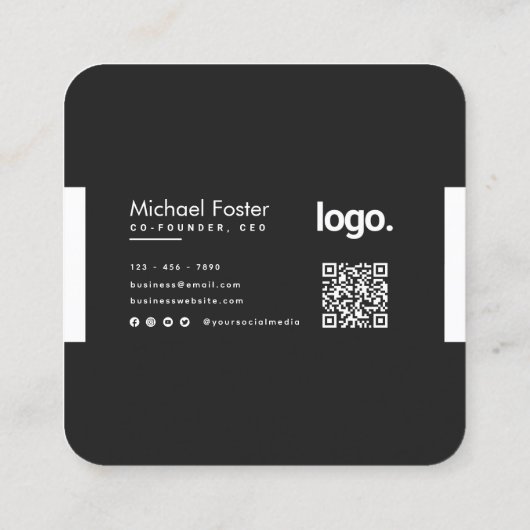 Minimalistische Black White Professional QR-code Vierkante Visitekaartje (Achterkant)