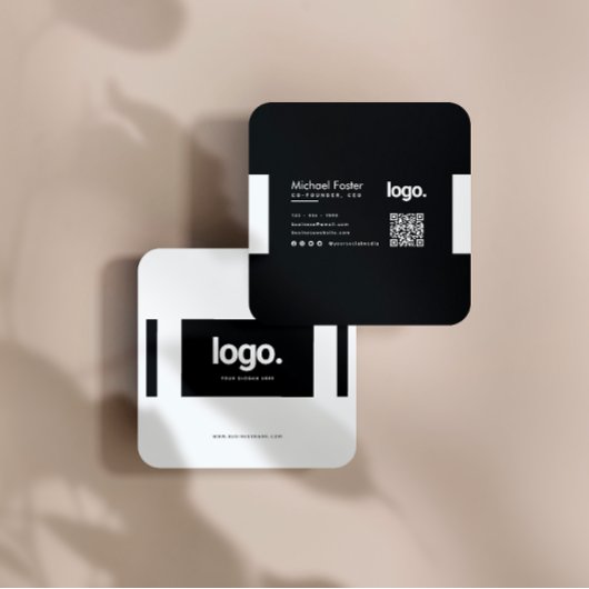 Minimalistische Black White Professional QR-code Vierkante Visitekaartje