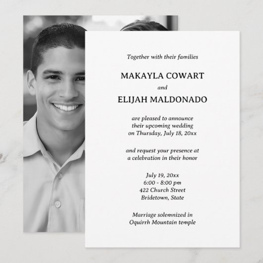 Minimalistische Black & White Temple huwelijksrece Kaart (Voorkant / Achterkant)