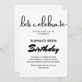 Minimalistische Black & White verjaardagsuitnodigi Kaart (Voorkant / Achterkant)