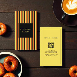 Minimalistische Black & Yellow Stripes Bakery QR-c Visitekaartje