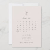 Minimalistische blad roze zwarte kalender save the date (Voorkant)
