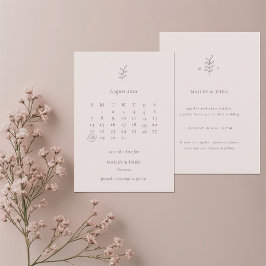 Minimalistische blad roze zwarte kalender save the date