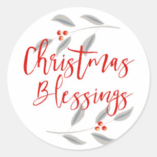 Minimalistische bladeren & bessen kerstzegen ronde sticker