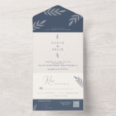 Minimalistische bladeren delicate bruiloft all in one uitnodiging (Binnen)