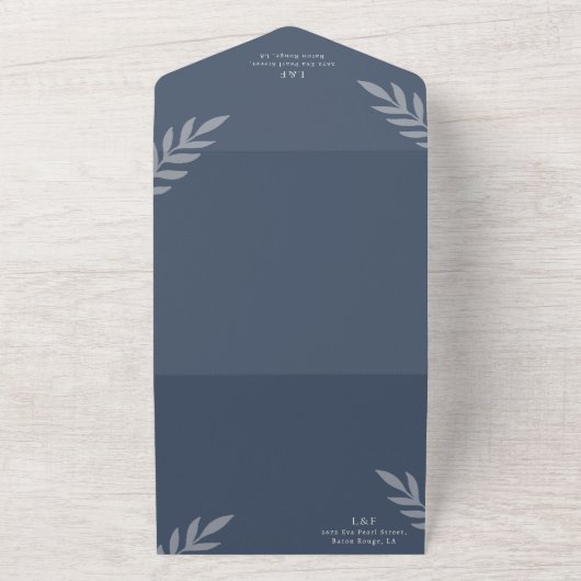 Minimalistische bladeren delicate bruiloft all in one uitnodiging (Buitenkant)