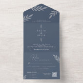 Minimalistische bladeren delicate bruiloft all in one uitnodiging (Binnen)