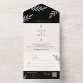 Minimalistische bladeren delicate bruiloft all in one uitnodiging (Binnen)