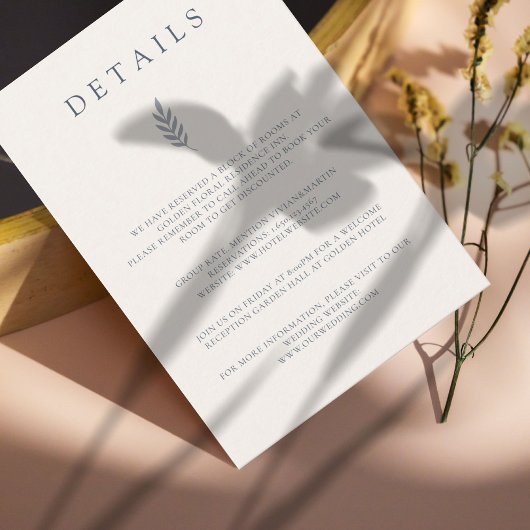 Minimalistische bladeren Delicate Wedding Details  Kaart