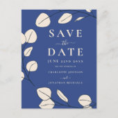 Minimalistische bladeren moderne stijlvolle blauwe uitnodiging briefkaart (Voorkant)