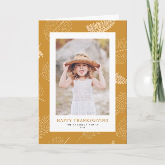 Minimalistische bladeren Patroon Happy Thanksgivin Feestdagen Kaart (Voorkant)