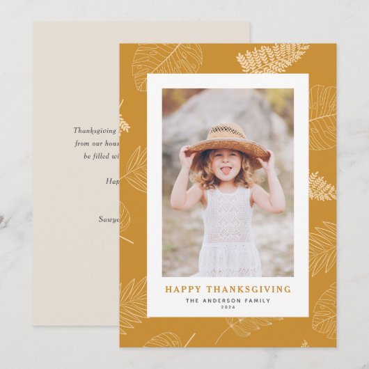 Minimalistische bladeren Patroon Happy Thanksgivin Feestdagenkaart (Voorkant / Achterkant)