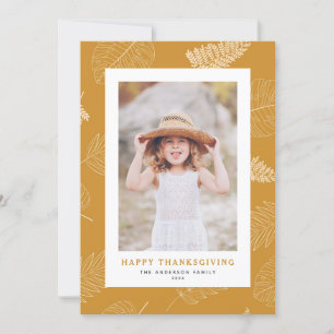Minimalistische bladeren Patroon Happy Thanksgivin Feestdagenkaart