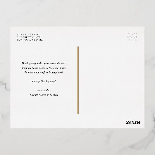 Minimalistische bladeren Patroon Happy Thanksgivin Folie Feestdagen Briefkaart (Achterkant)