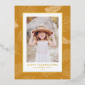 Minimalistische bladeren Patroon Happy Thanksgivin Folie Feestdagen Briefkaart (Voorkant)
