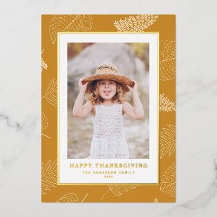 Minimalistische bladeren Patroon Happy Thanksgivin Folie Feestdagenkaart