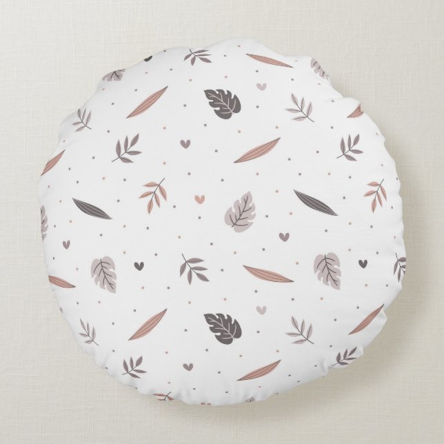 Minimalistische bladeren patroon rond kussen (Achterkant)